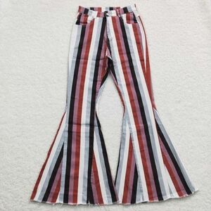 NWT Cream Stripped Flare Jeans In Black, Mauve, Rust, Blue And White